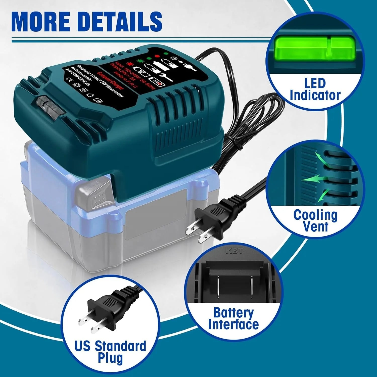 Fast Mini Charger Replacement for Kobalt 24V Battery Charger Compatible with Kobalt KB624-03 KB424-03 Series Power Tools Battery