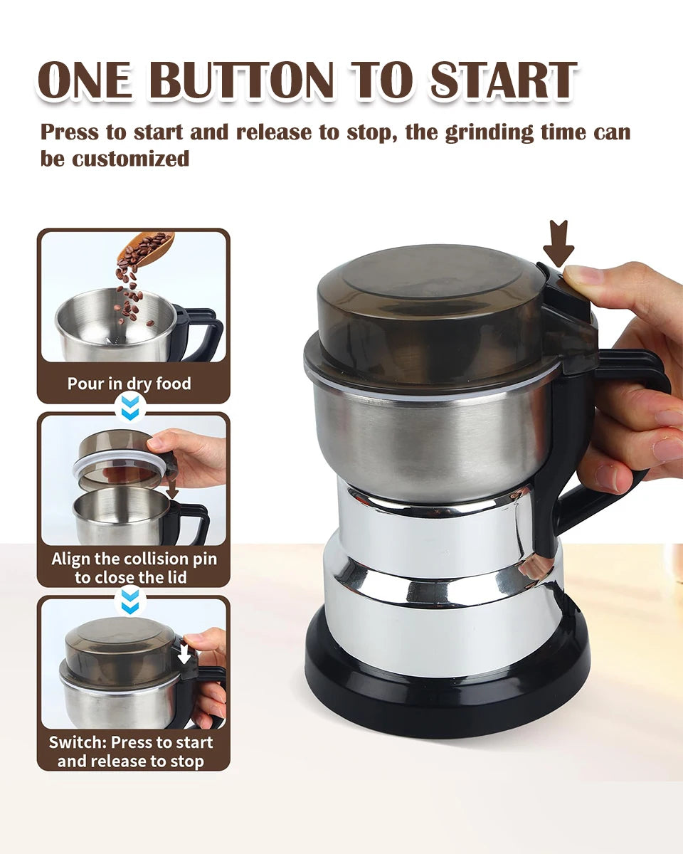 Portable Stainless Steel Personal Blender Electric Coffee Bean Grinder Classic Design Home & Hotel Cafetera Machine Reusable