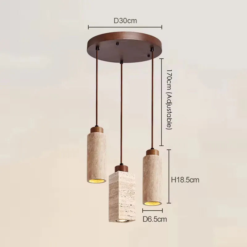 Modern Wabi Sabi 3-Head LED Pendant Light Natural Yellow Stone E27 Adjustable Height Decorative Chandelier for Home Room Square