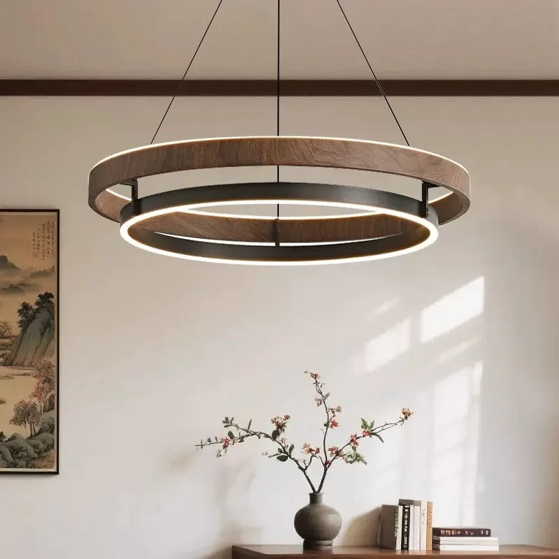 New Designer Minimalist Wood Grain Color Wabi-Sabi Style Circular Pendant Lamp for Living Room Chandeliers Pendant Lights