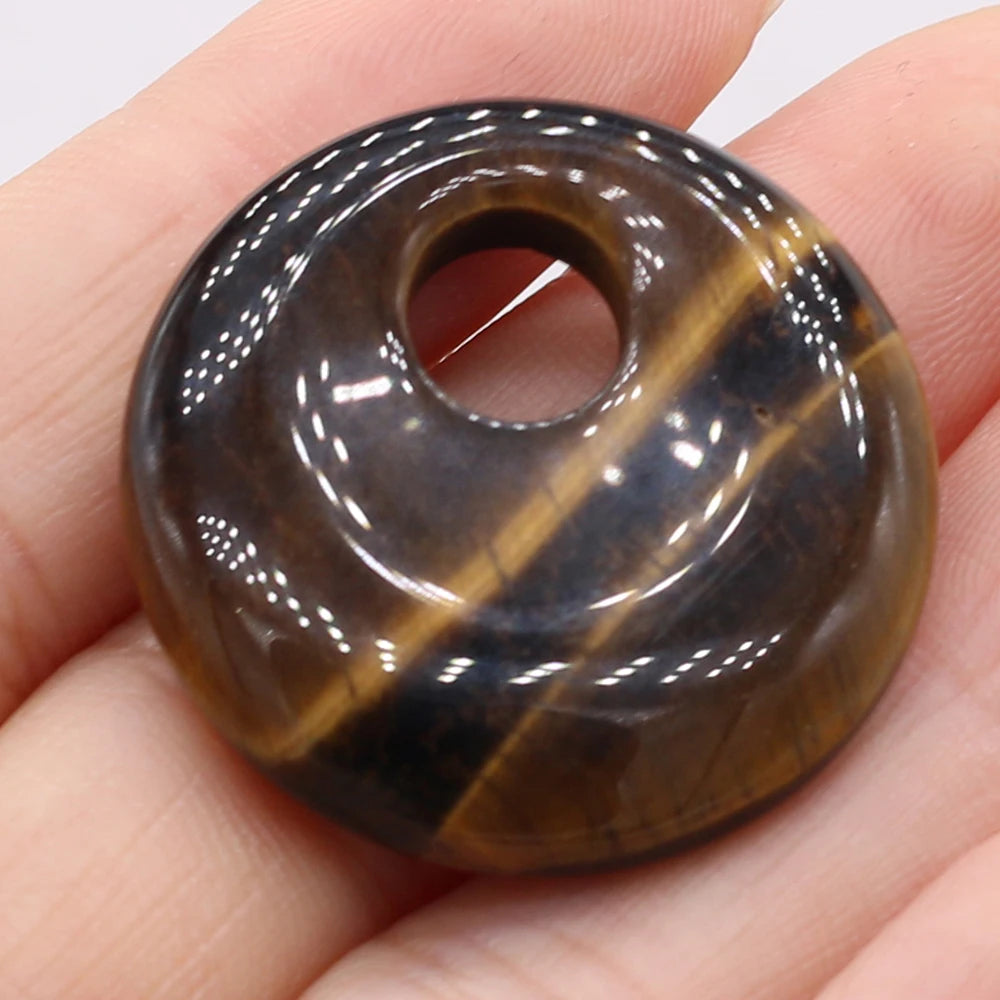 Natural Stone Pendant Semi-precious Stones Round Big Hole Charms For Jewelry Making DIY Necklace Bracelet Earrings Accessories
