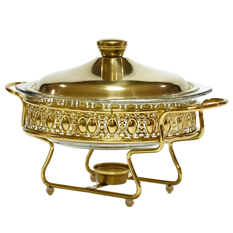 Best Hotel Stainless Steel Food Warmer Hot Soup Pot Chapati Box Cooking Utensils Chafing Dish-Gold Kitchenware Set Fuel Heating
