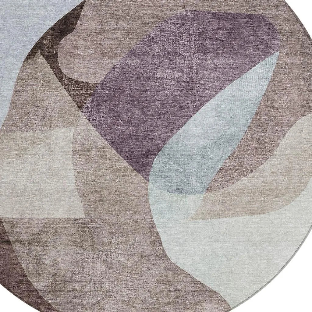 HMS 8' Brown and Taupe Round Abstract Indoor Outdoor Area Rug Washable Carpets for Indoors and Outdoors