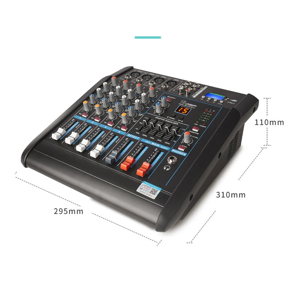 Professional Stage Party Use 4-Channel USB Audio Mixer with 250W*2 Power Amplifier and 2 UHF Wireless Microphones