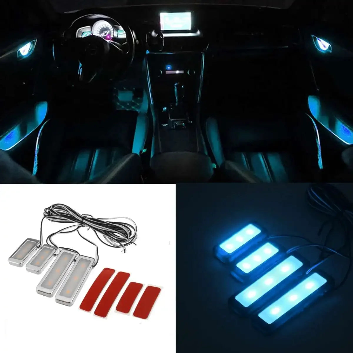 4Pcs LED Car Inner Light Bowl Decorative Lights Universal Auto Atmosphere Lamp Armrest Interior Door Handle Lighting Acceesories