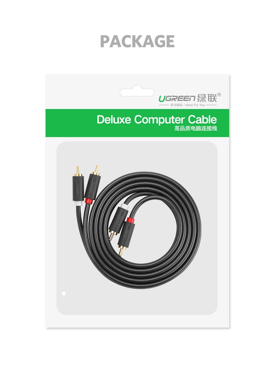 UGREEN RCA Stereo Cable 2 RCA Male to 2RCA Male Stereo Audio Cable for Home Theater HDTV Amplifiers Hi-Fi Systems Audio Cable