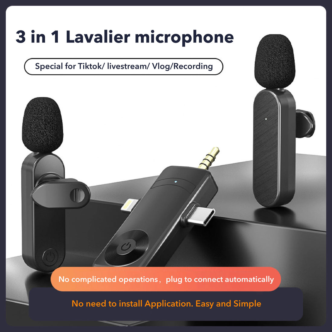 2-in-1 Portable Mini Wireless Recording Microphone K9 K8 K35 1 Drag 2 Microphone Lavalier 2.4GHz Type C Connector for Conference