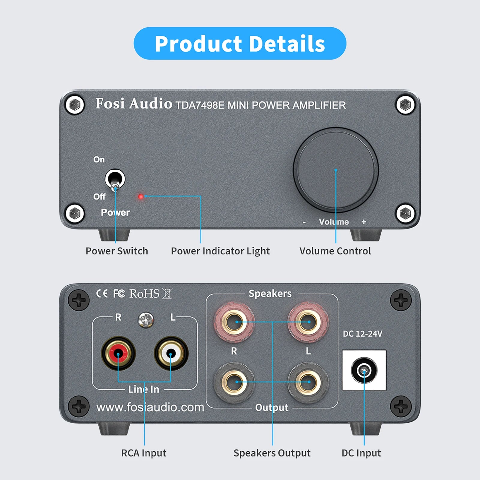 Fosi Audio TDA7498E 2 Channel Sound Power Amplifier Audio Receiver Mini HiFi Amp Home Theater Speakers 160W x 2 amplificador