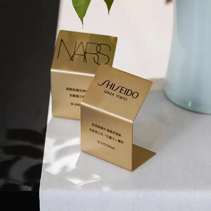 Brass Desk Sign Table Sign Makeup Skin Care Product Description Table Card Holder Display Sign Pure Brass Mini Display Stand