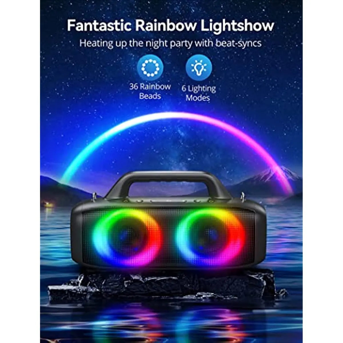 PartyBox Wireless Bluetooth Speakers 80W Powerful Portable BT Speaker with RGB Light Show IP67 Waterproof 12 Hours Playtime