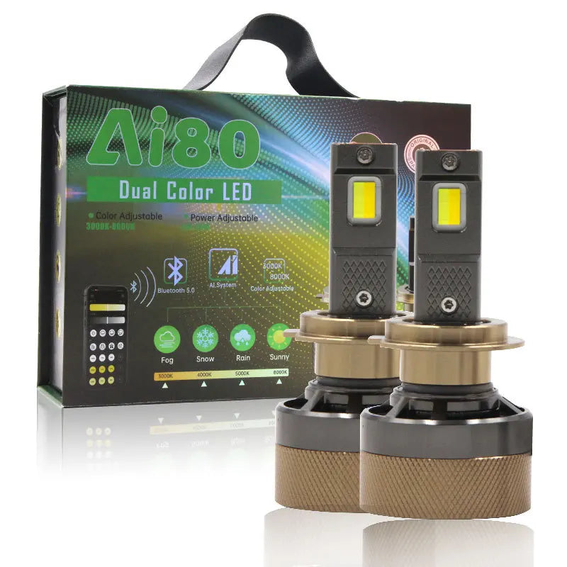 For Infitary AI Smart 80W LED Headlight Bulb APP Control Bluetooth5.0 3000K 8000K H4 H7 H11 9005 9006 Car LED Light 80W APP New