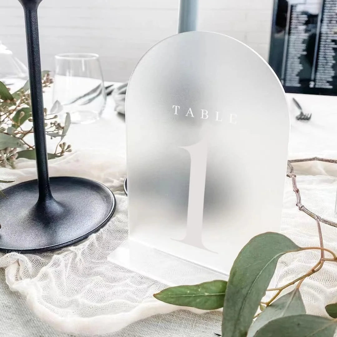 Frosted Arch Table Numbers 1-5 with Stands, 5 Pack Frosted Arch Acrylic Table Numbers and Base, Perfect for Wedding Party Event