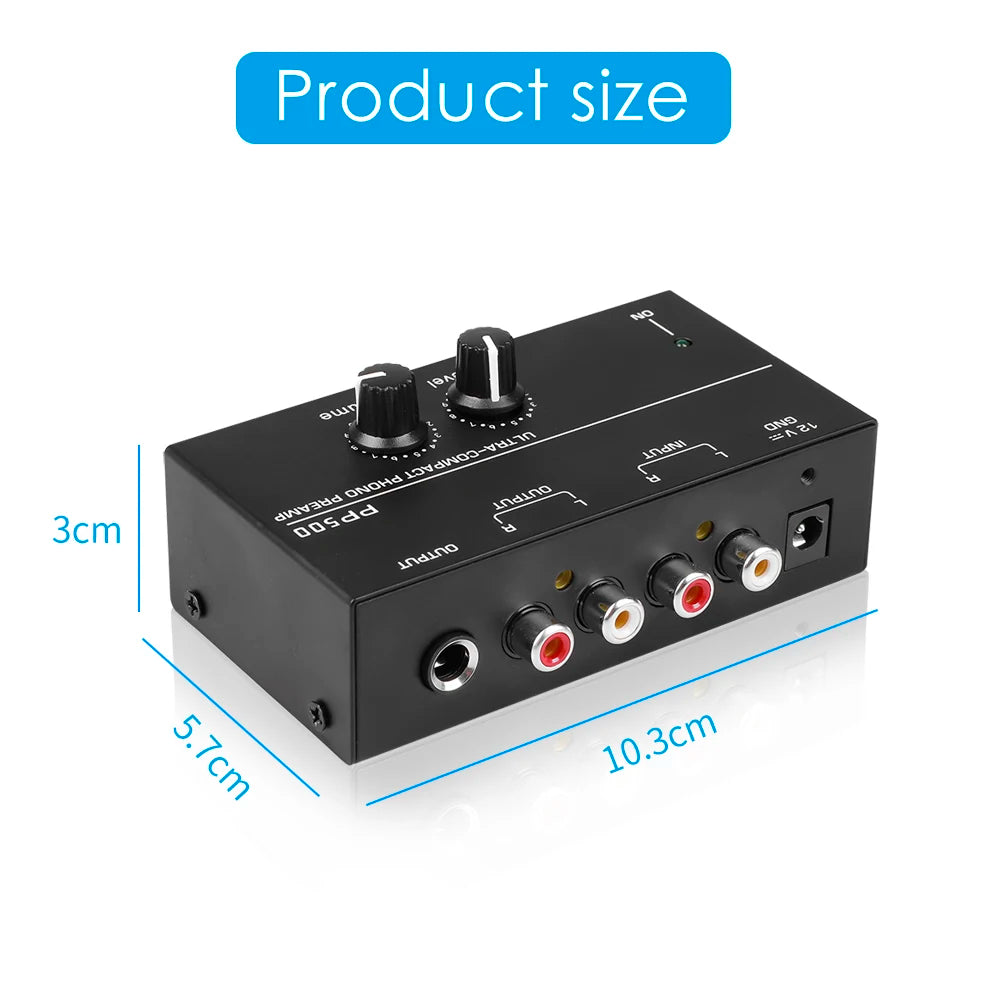 Audio Amplifier Phono Preamp Pre Amp Preamplifier with Level Volume Control RCA Input Output 1/4" TRS Output for Turntable