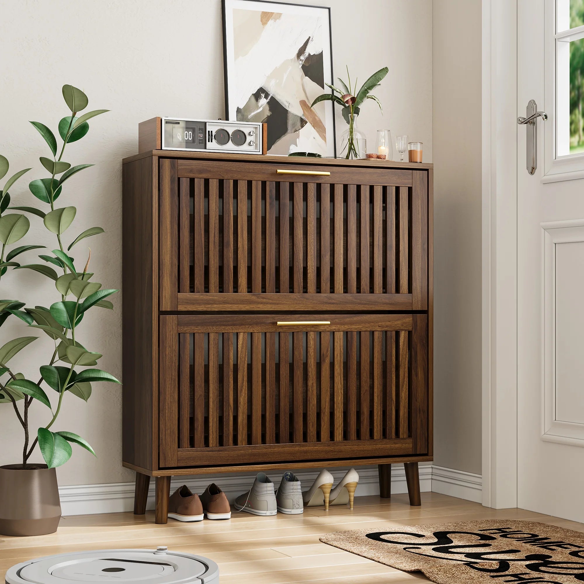 Wooden Shoe Cabinet Storage for Entryway and Modern Shoe Rack Cabinet for Living Room