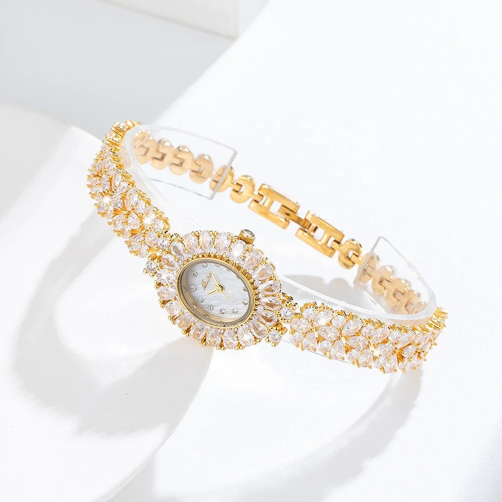 MISSFOX Watch Elegant Minimal Quartz Gold Women Diamond Watches Luxury Ladies Bling Hip Hop Iced Out Watch