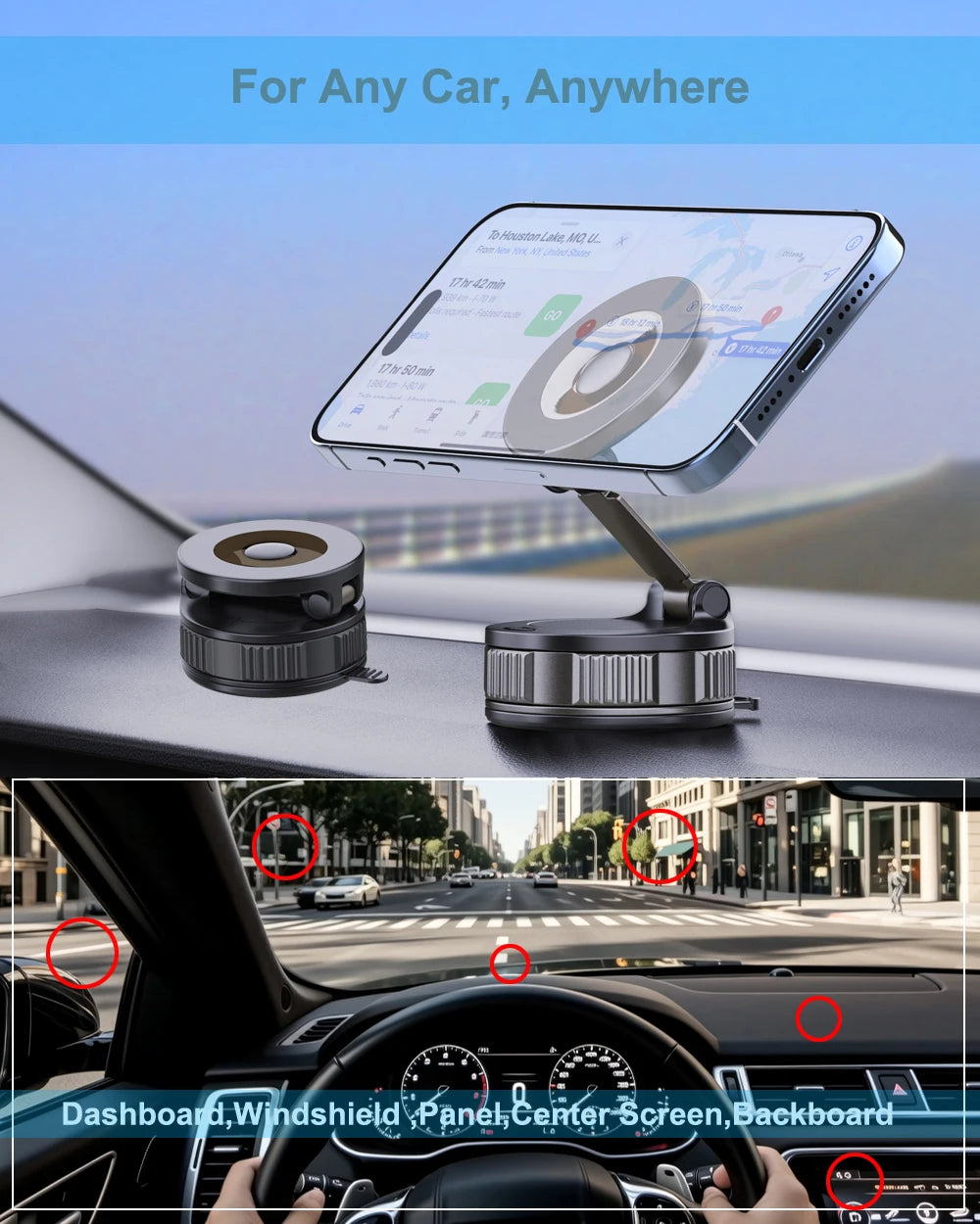 Upgraded 360° Adjustable Nano Gel Vacuum Super Suction Magnetic Phone Holder for Car iPhone 17 Pro Max Air Magsafe 16 15 14