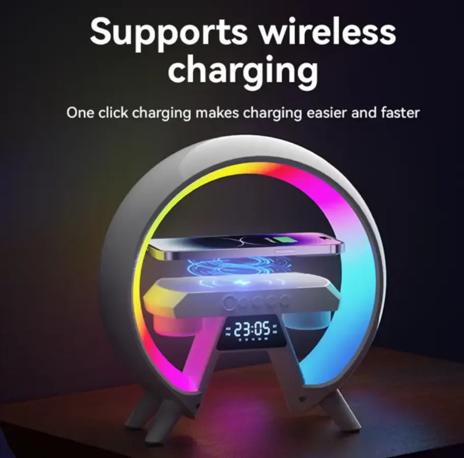 Fasion Mini Portable Audio Loudspeaker Speaker with Wireless Charger LED RGB Lamp Alarm Clock for Mobile Phone Indoor Outdoor