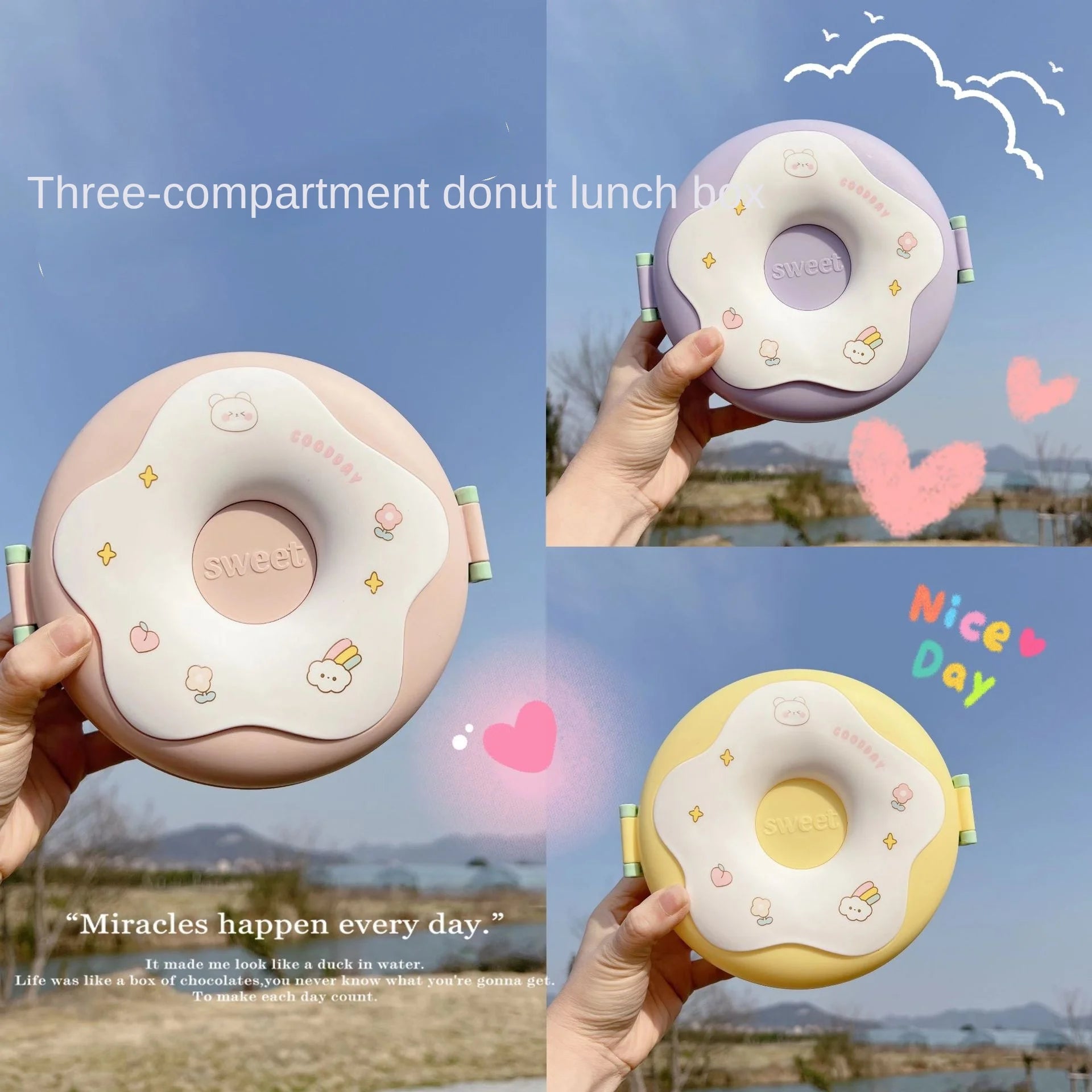 Hot Sale Cute Donut Insulated Lunch Box Microwave-Friendly Fruit Storage for Travel Camping Student Office Outdoor Picnic
