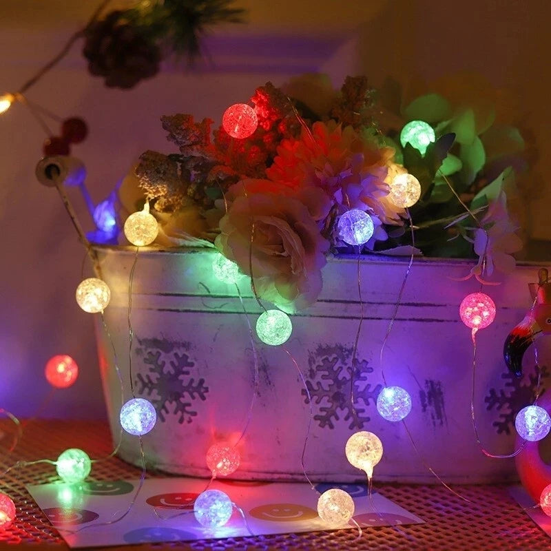 Fairy Holiday Light Strip 2M 3M Cracked Bead Blossoms Battery Silver/ Copper Outdoor Lighting Decoration