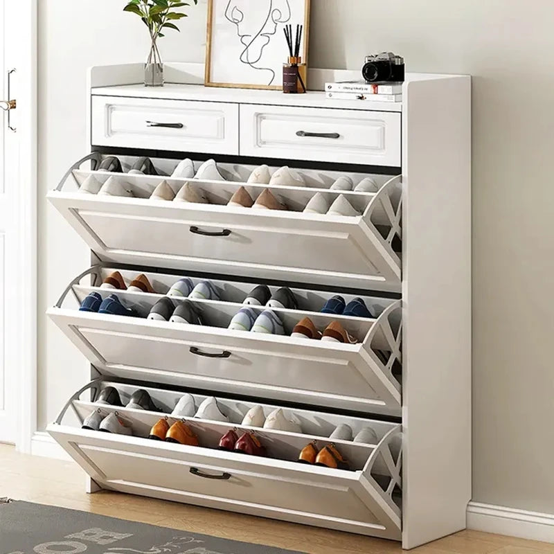 Modern Ultra-Thin Iron Shoe Storage Cabinet Slim Flip Shoe Rack with Tipping Bucket Home Entrance Furniture for Living Room