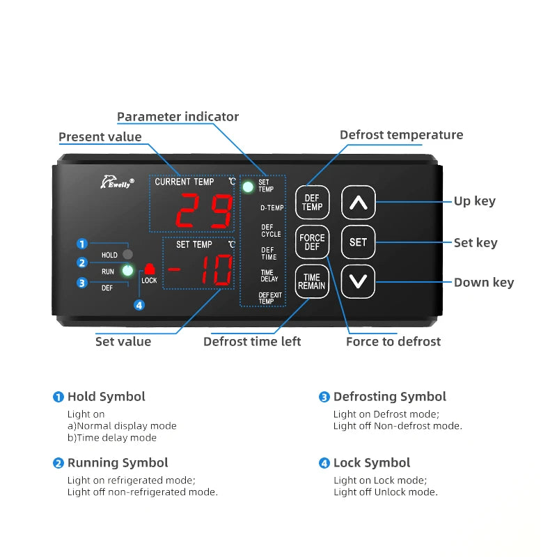 Touch Control Industrial Digital Freezer Refrigerator Parts Defrost Thermostat EW-285TK Temperature Controller