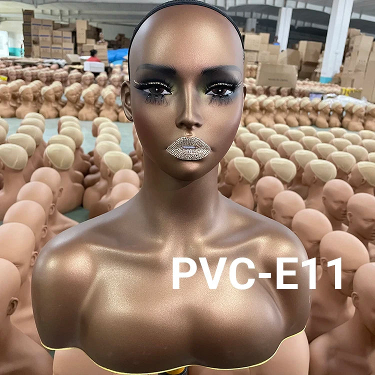 Mode Makeup Female Mannequin Head Display Black Tete De Stand with Realistic Shoulders Wig Displays