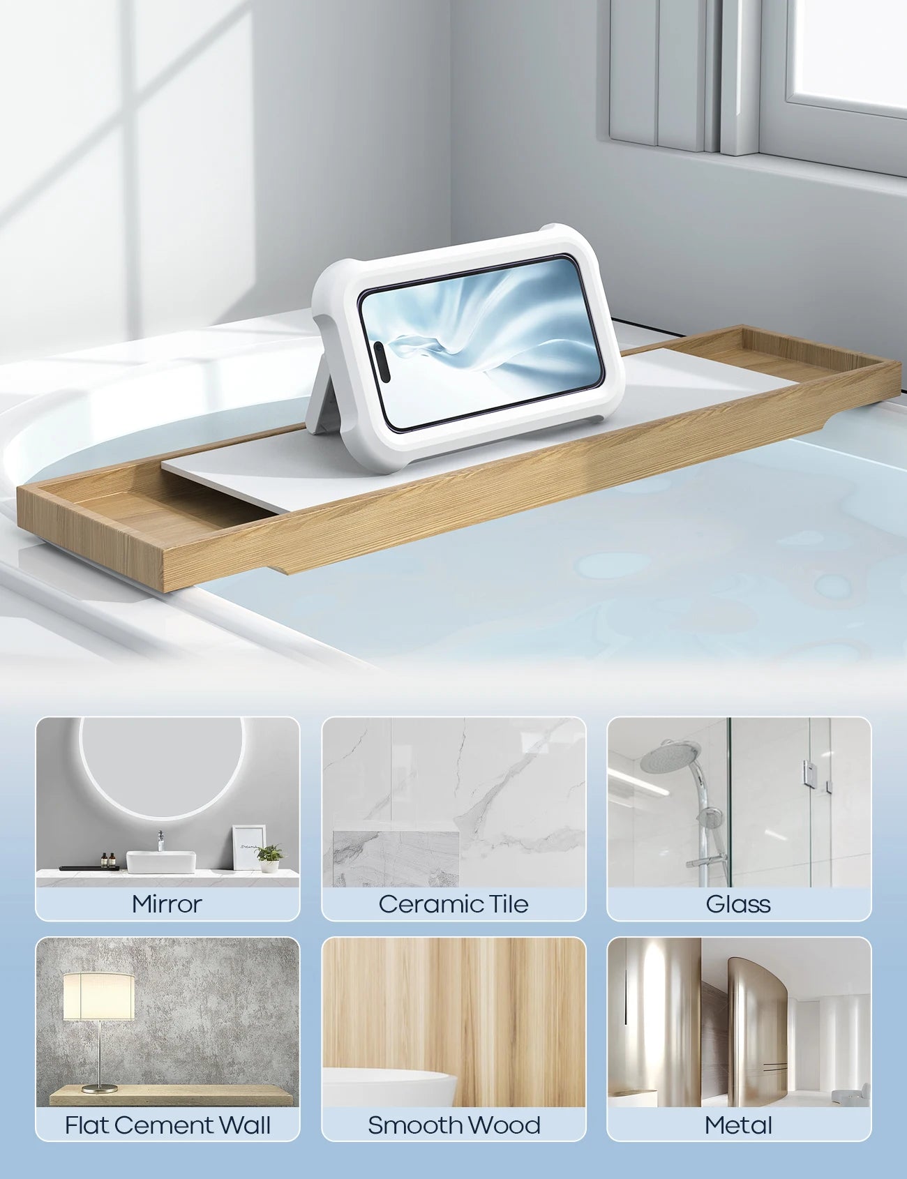 Lamicall STRY01 Extendable Arm Waterproof Cell Phone Holder for Shower Wall 480 Swivel Case Box HD Screen Protector 7Inch Device