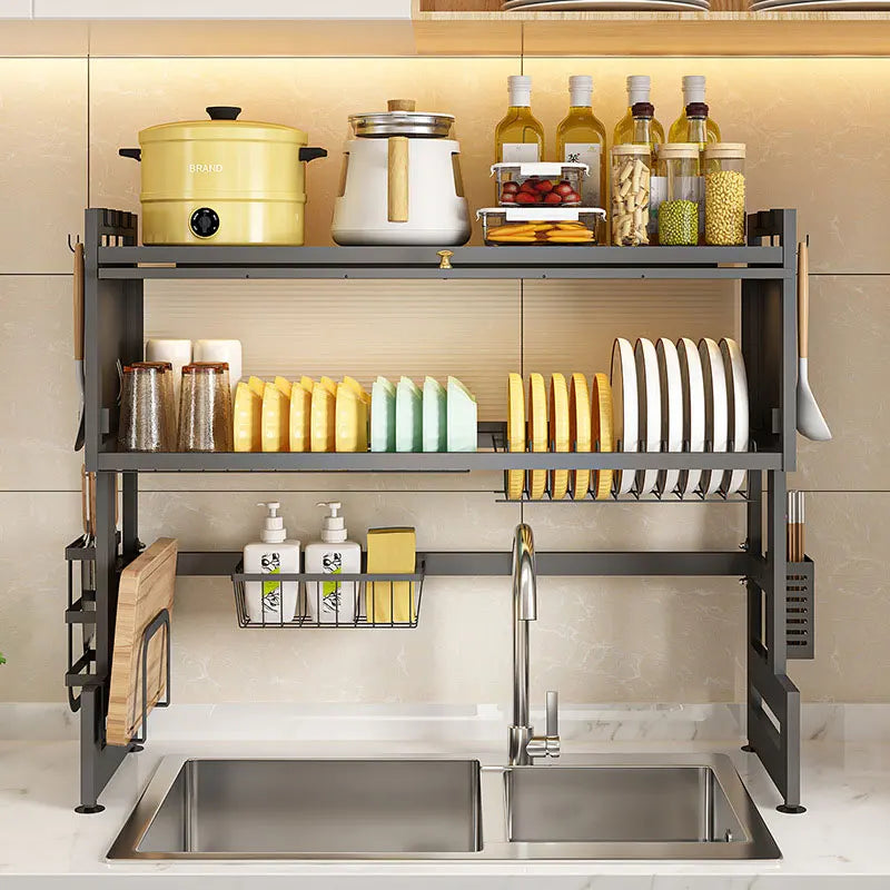 Over Sink Dish Drainer Drying Rack Removable 3 Tier Large Cutlery Shelf  with Dustproof Cover Kitchen Storage Counter Organizers