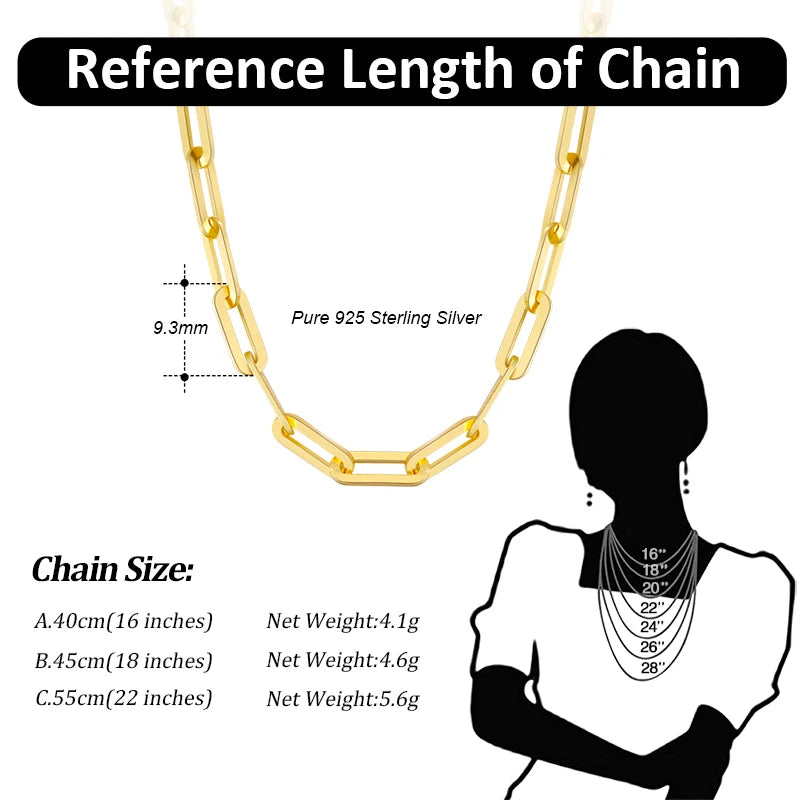 RINNTIN SC40 USA Local Stock Fine Jewelry 925 Sterling Silver 3mm Paperclip Link Chain Necklaces 14K Gold Plated for Women Men