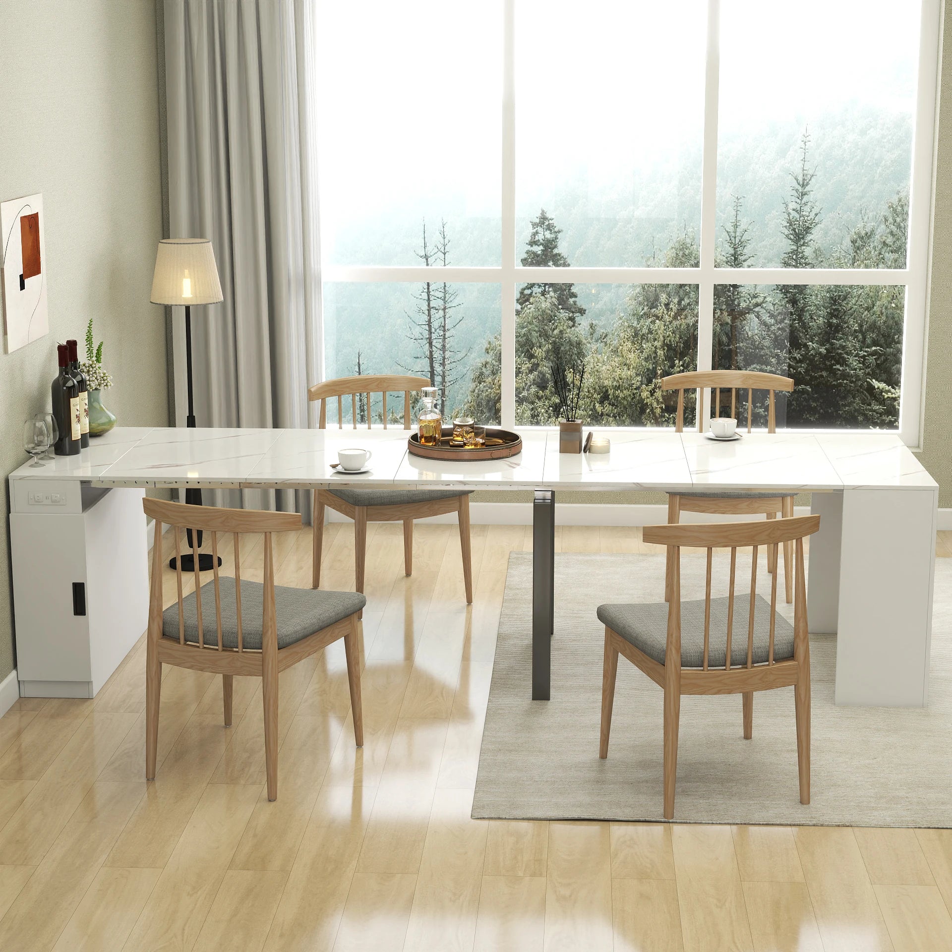 Modern Multifunctional Extendable Dining Table With Outlet Space Saving Expanding Table with Storage Party+Weddings+Meetings