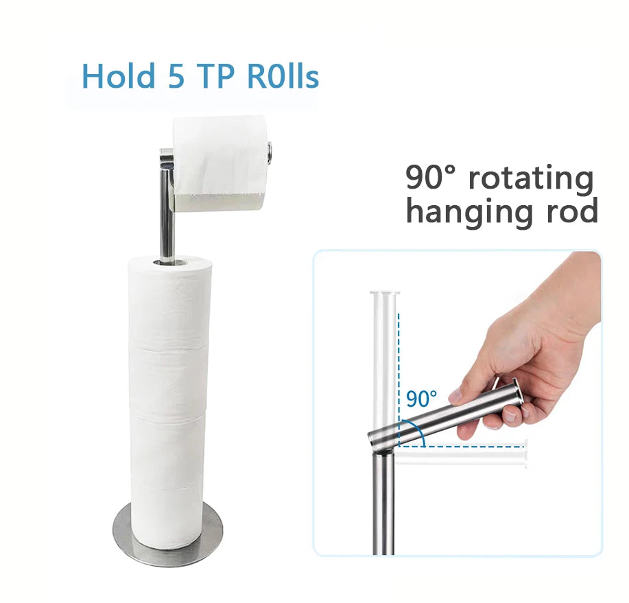 Stainless steel standing toilet paper holder - Space-saving design, can hold multiple rolls of paper, suitable for bathroom, etc