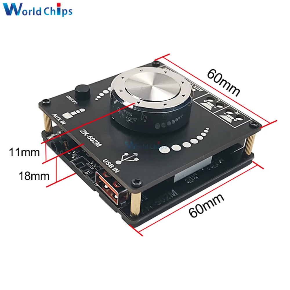 MINI ZK-502M Bluetooth Amplifier Board 50W+50W Stereo Audio AMP AUX USB Volume Control For Home Theater Speakers
