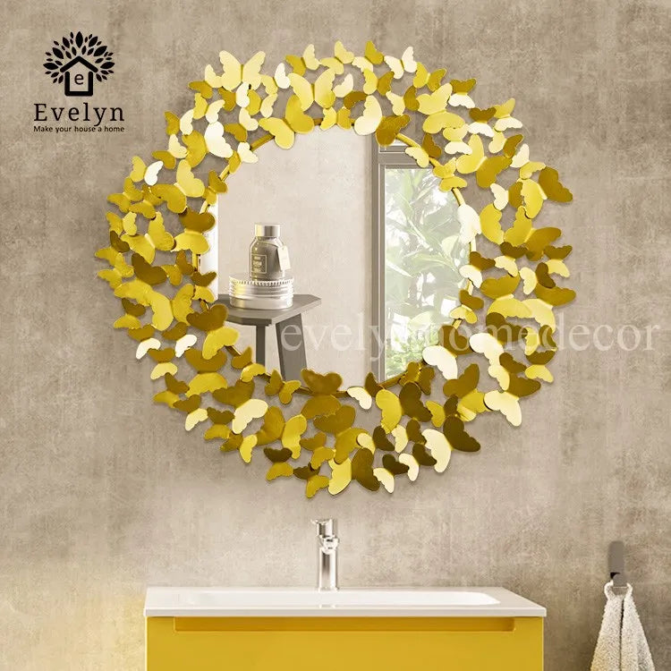 Lady Dress Table Decoration Ornament Lovely Metal butterfly Figurine Wall Hanging Mirror Design for Interiors