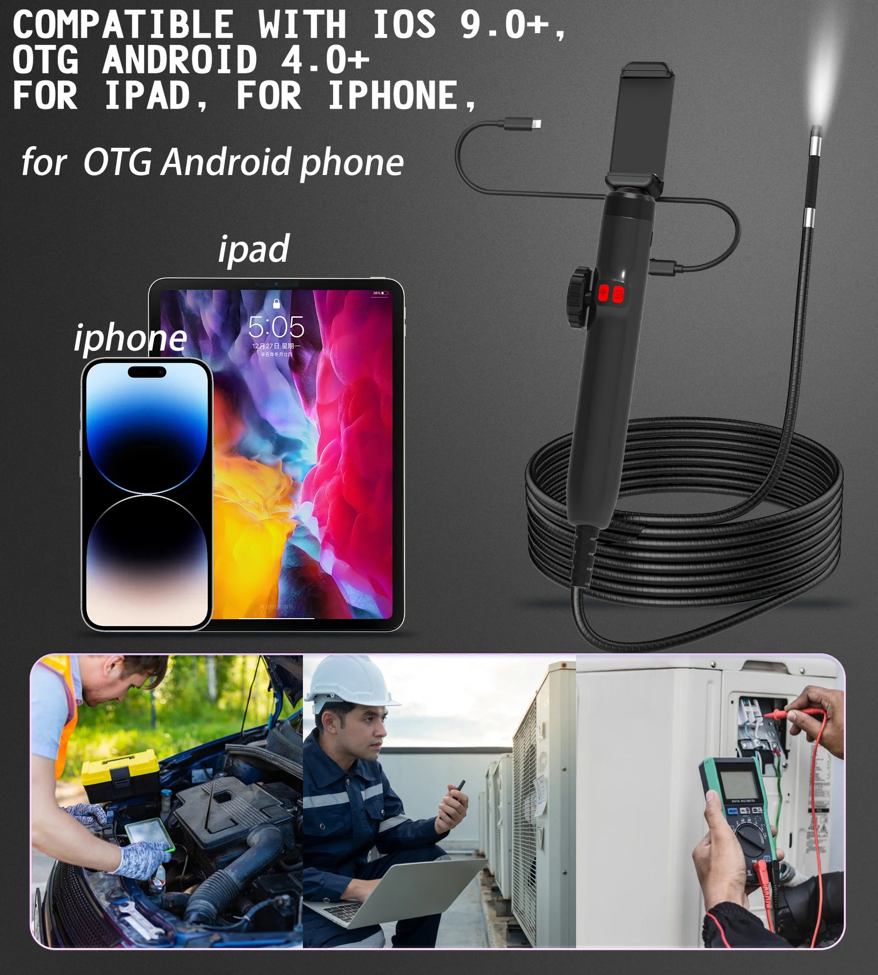 Endoscope Wholesales New 8.5mm 1m Single Lens Mini Cameras 2 Ways Articulating Steering Endoscope Camera for Phone Mobile  Lance