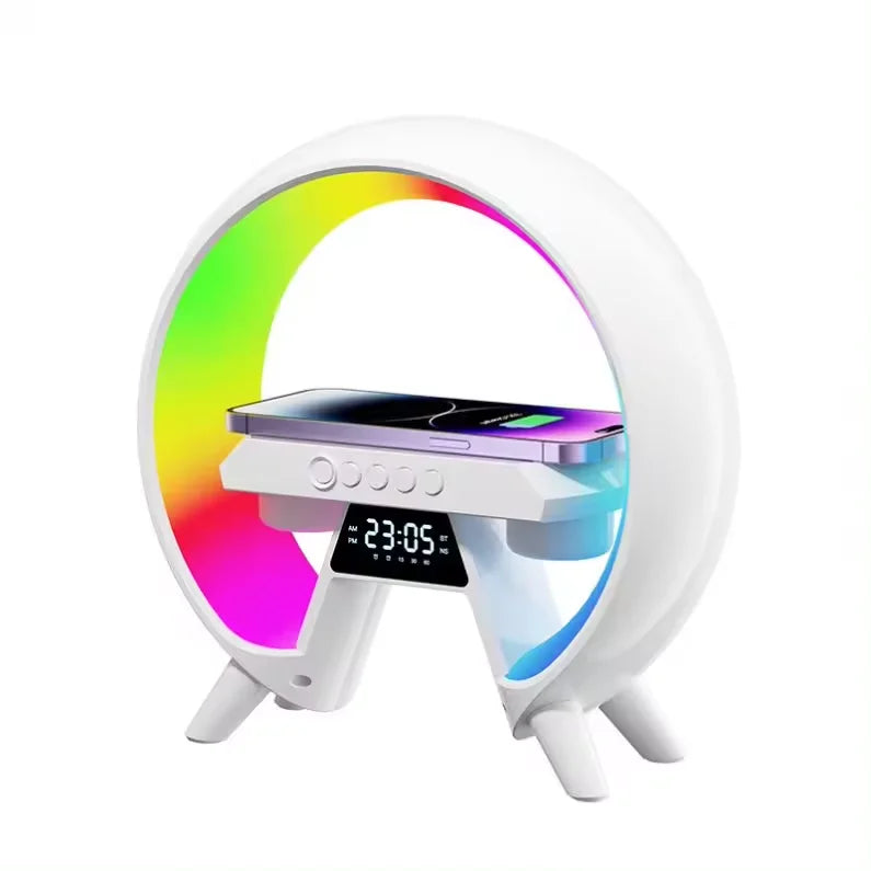 Fasion Mini Portable Audio Loudspeaker Speaker with Wireless Charger LED RGB Lamp Alarm Clock for Mobile Phone Indoor Outdoor