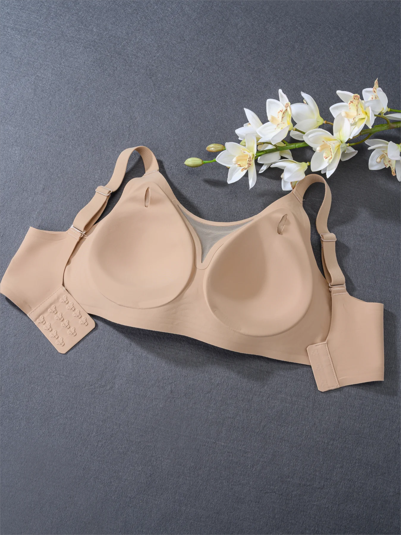 Nude Tone 4XL Wireless Bra - Seamless Jelly Support Minimizer for Full Bust Side Smoothing No-Dig Bralette with Skin Tone