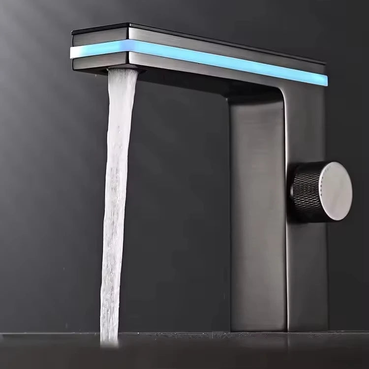 Contemporary Single-Hole LED Ambient Light Bathroom Basin Durable Single Handle Ceramic Valve Intelligent Temperature Display