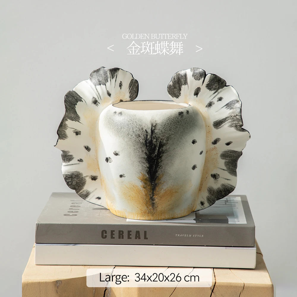 Merlin Living Hand Painting Flower Vase for Home Decor Butterfly Vase Ceramic Decoration Chaozhou Ceramic Factory Wholesale