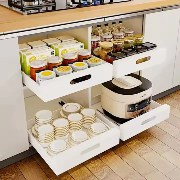 Under Sink Pull-Out Home Organizers with Adhesive Nano Film Fixed Slide Out Drawers Pull Out Cabinet Organizer Storage Cages