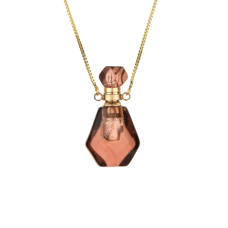 Wholesale Crystal Perfume Bottle Pendant Necklace Aromatherapy Essential Oil Natural Stone Perfume Bottle Pendant Necklace
