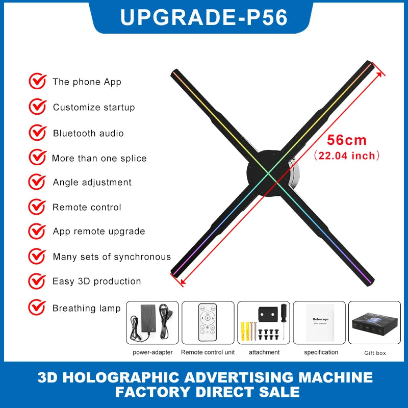 42 45 50 56 62 65cm 3D Hologram Sync LED Fan Stand Indoor Advertising Equipment Projector Display Ads OEM Proyector Player Stand
