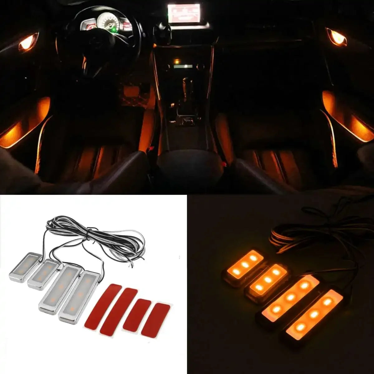 4Pcs LED Car Inner Light Bowl Decorative Lights Universal Auto Atmosphere Lamp Armrest Interior Door Handle Lighting Acceesories