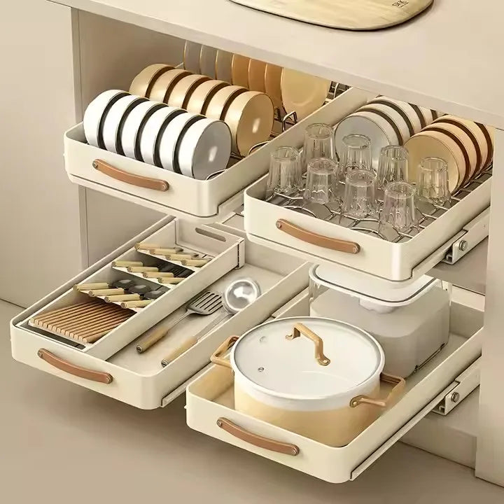 Under Sink Pull-Out Home Organizers with Adhesive Nano Film Fixed Slide Out Drawers Pull Out Cabinet Organizer Storage Cages