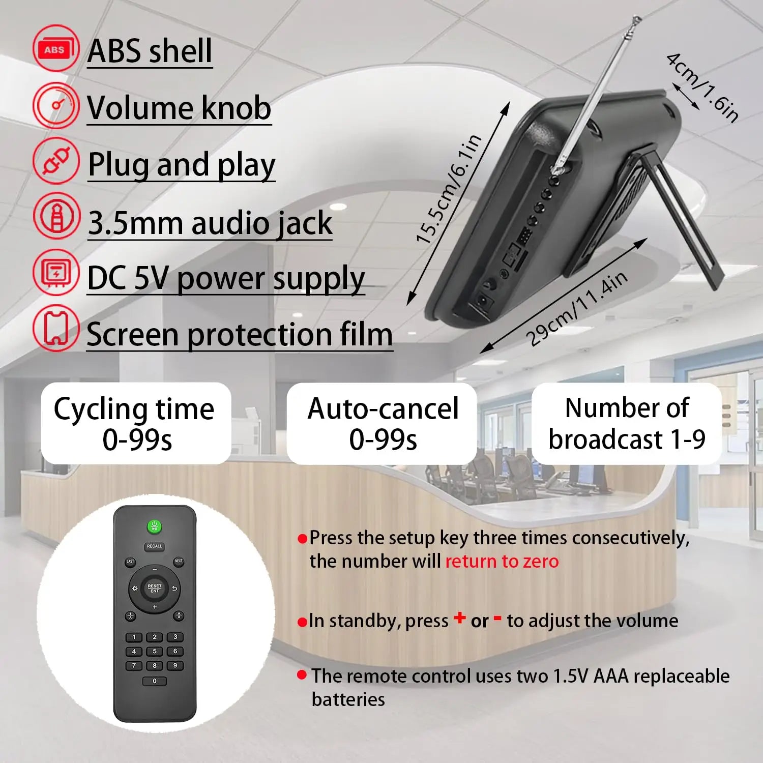Take a Number Machine Wireless Queue Management System 3pcs NEXT Control Call Button & 1 Counter Display English Voice Broadcast