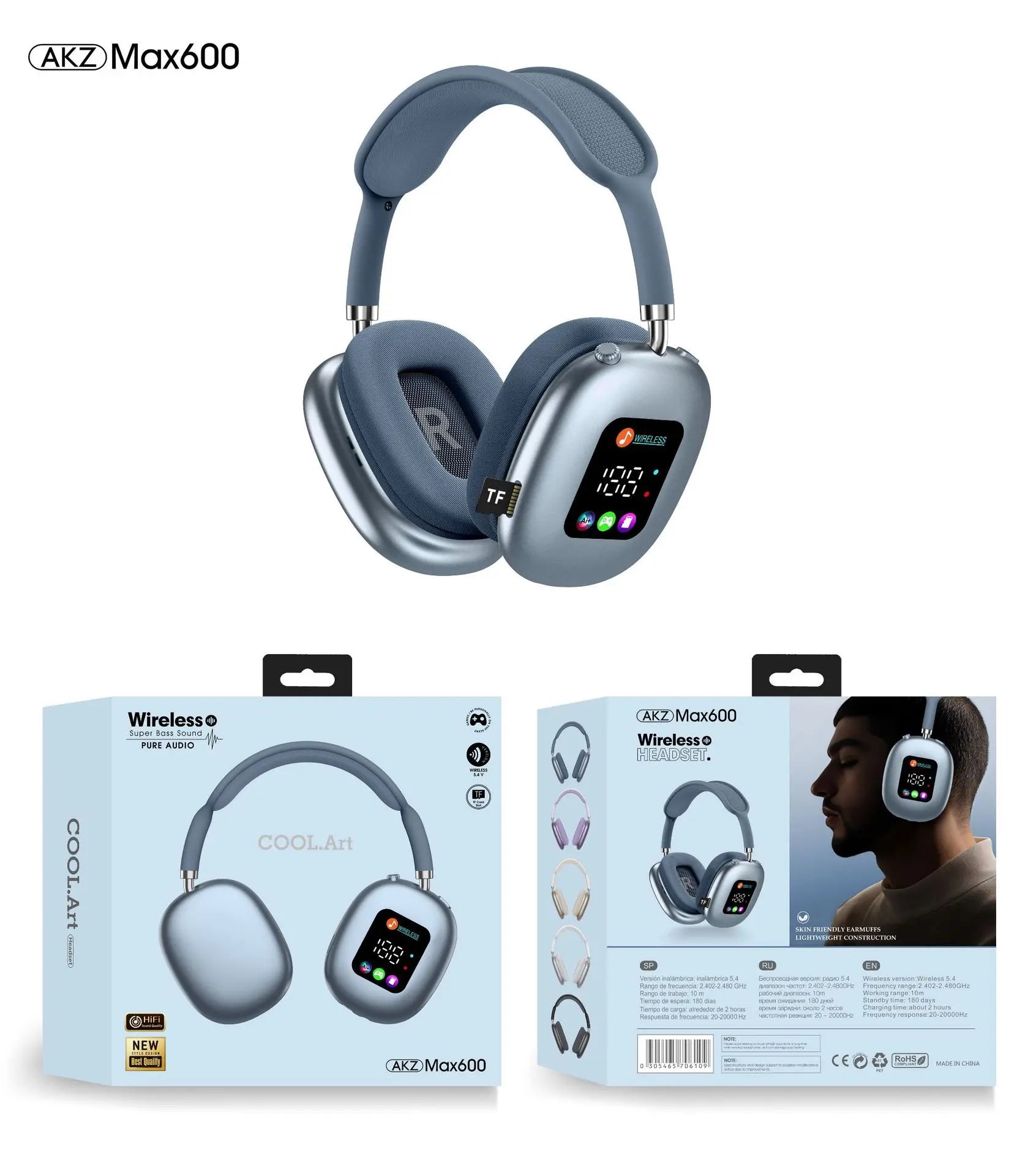 Factory Private Model Headband Dynamic Wireless Earphones RGB Lighting IPX5 Waterproof Screen On-ear & Over-ear Headphones