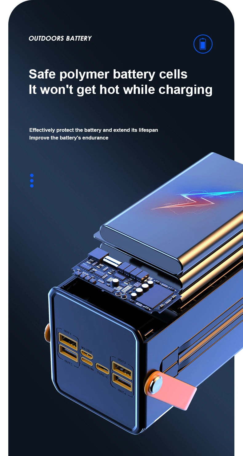 KP302 Fast Charging Power Banks 60000mAh Capacity Outdoor Power Bank with LED Light Portable Phone Charging Power Bank for Phone