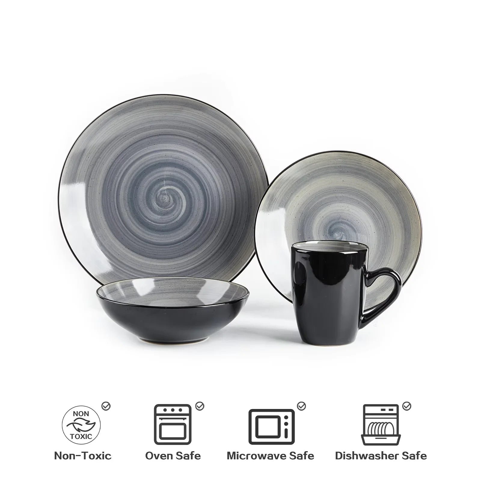 Semtember Promotion Grey Round Western Style Ceramic Plates Unique Design Ceramic Plate Microwave Safe Dinnerware Sets Festival