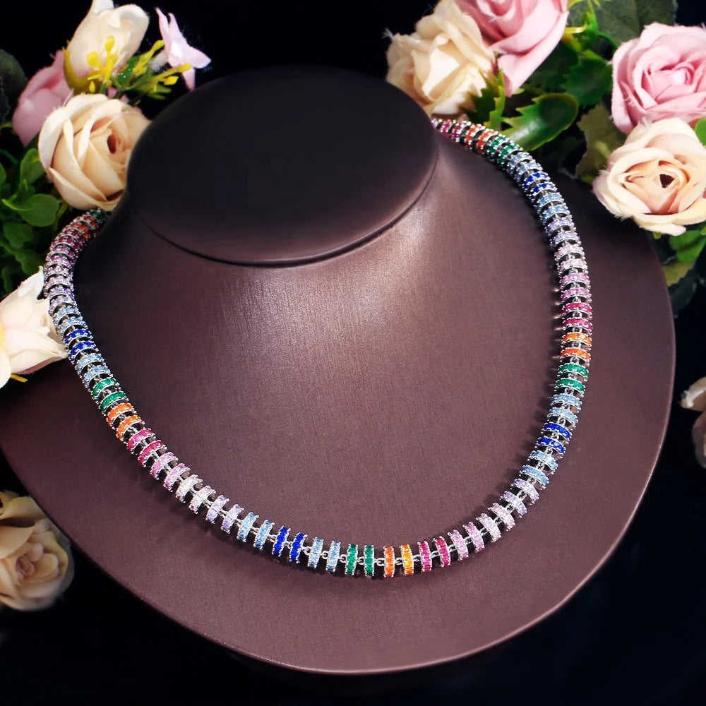 Luxury Zircons Super Luxury Chunky Colorful Cubic Zircon Paved Round Tennis Chain Iced Out CZ Necklace for Women Jewelry