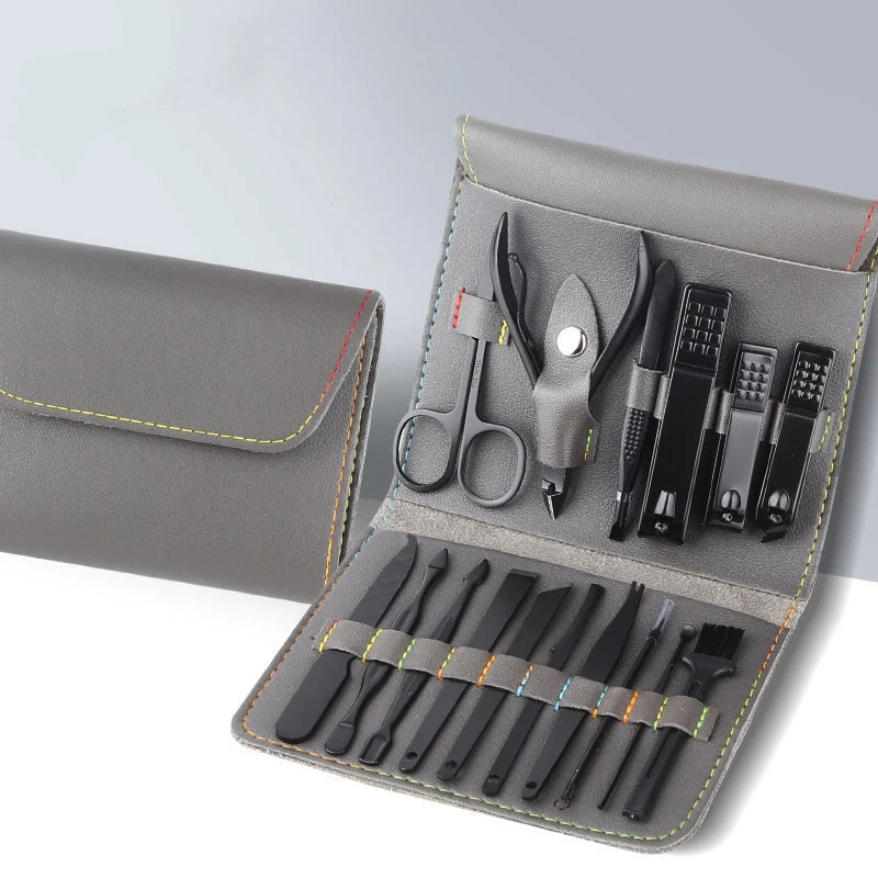 Professional Personal Care Manicure Pedicure Set 16 Pcs Stainless Steel Nail Clipper Care Tools Kit Nail Art Foot Care PU