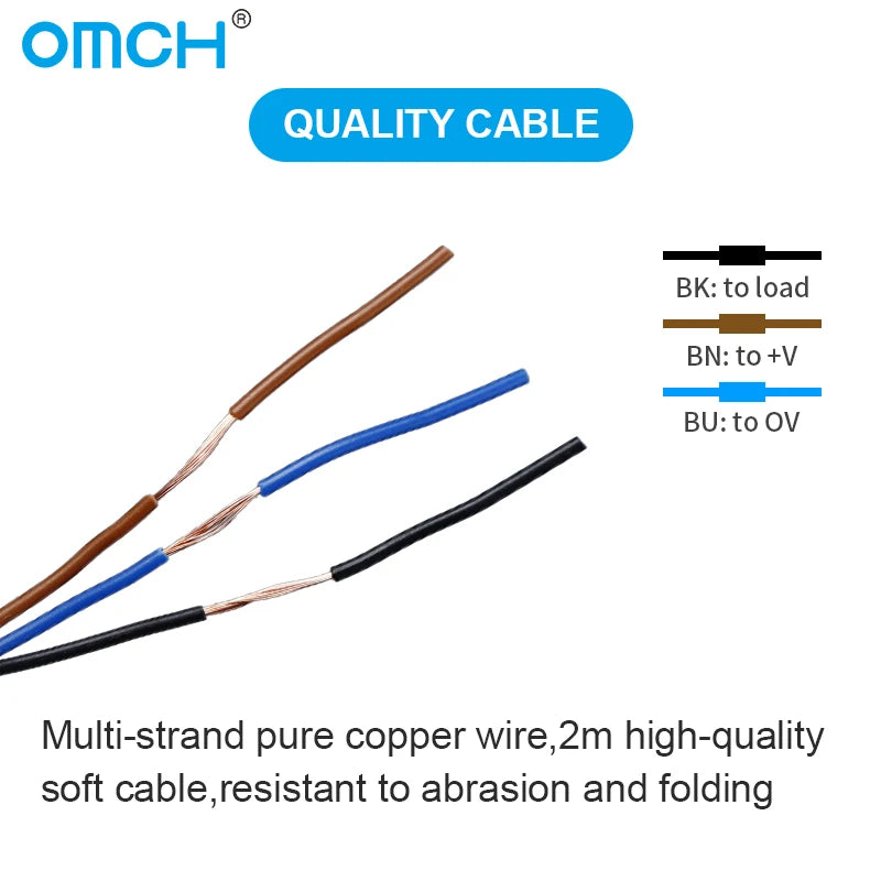 OMCH PR12 Flush Metal Inductive Proximity Sensor with NPN PNP Output SWITCH 2mm Detection Distance